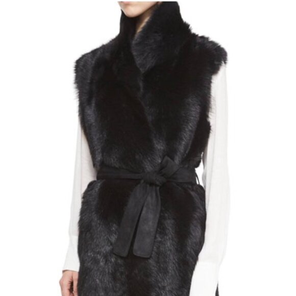 Reversible VINCE Shearling Fur Leather Vest - Picture 1 of 11